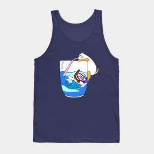 Funny cat and friend snorkeling in water by illustration draw Tank Top